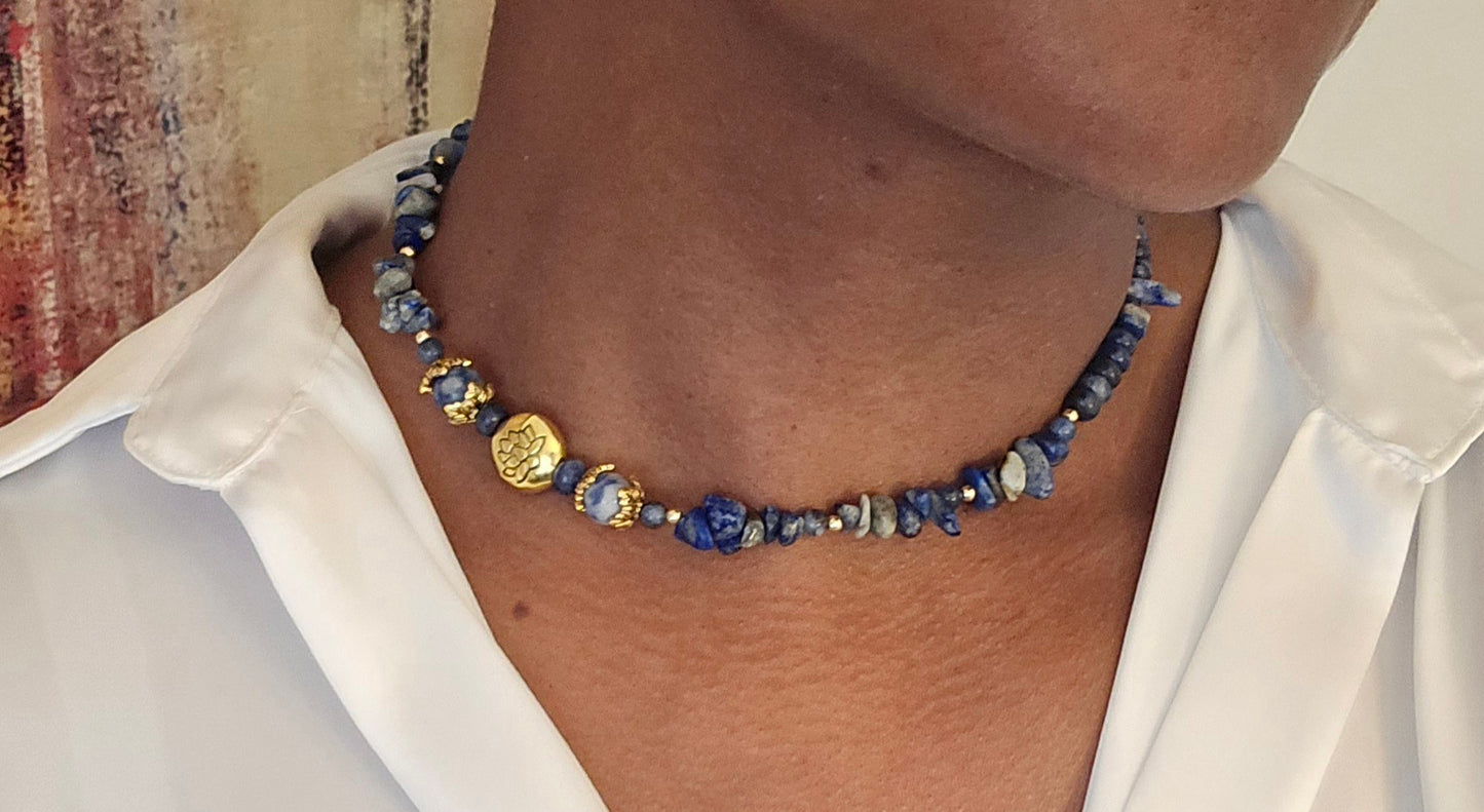Lotus Blue Sodalite Beaded Necklace ossie and omi 1