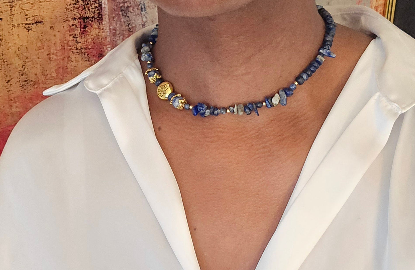 Lotus Blue Sodalite Beaded Necklace ossie and omi