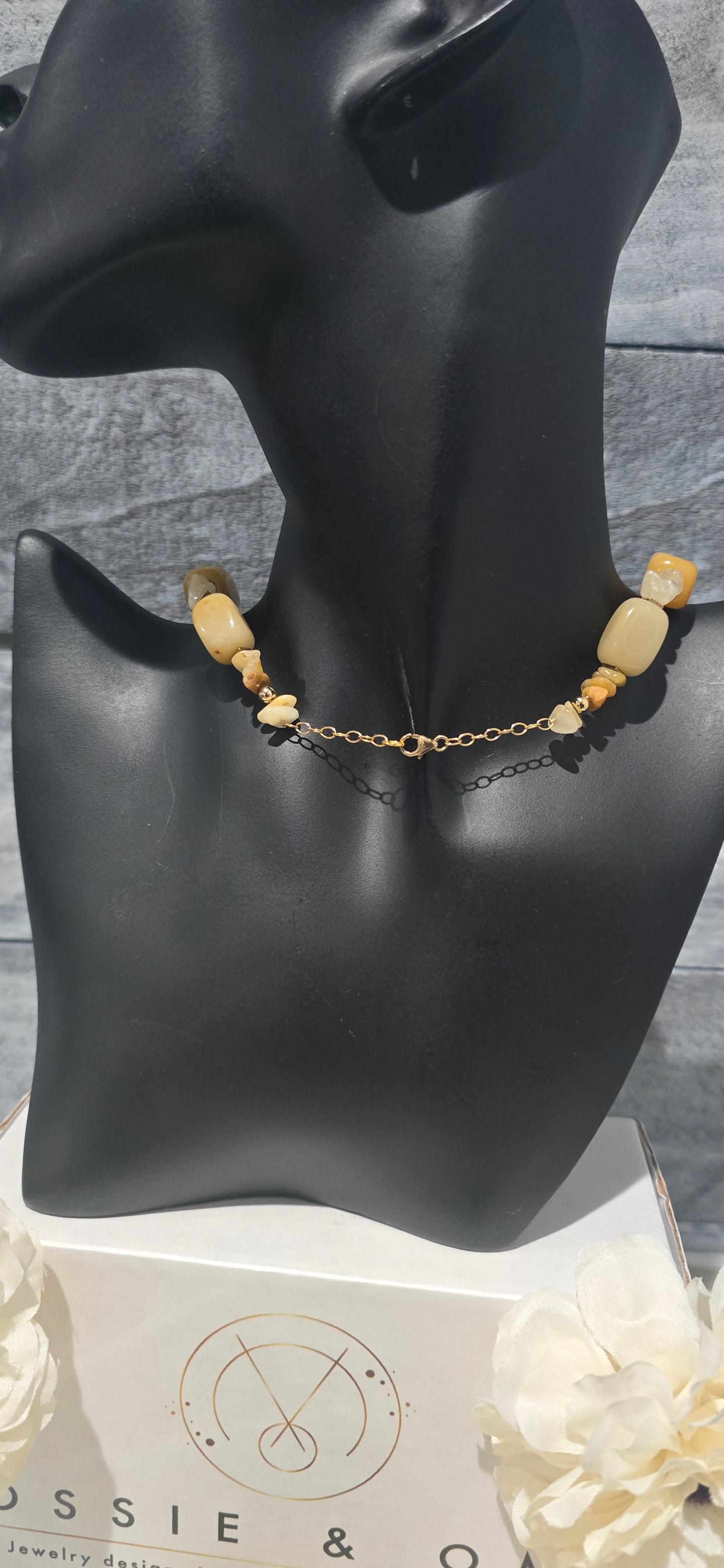 Yellow Jade and Orange Aventurine Gemstone Choker