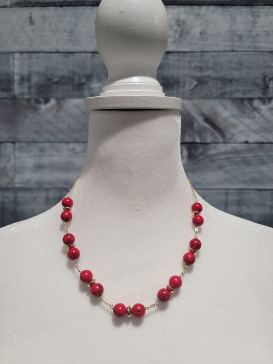Red Howlite Beaded Necklace