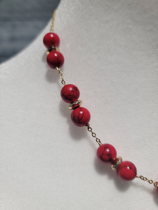 Red Howlite Beaded Necklace