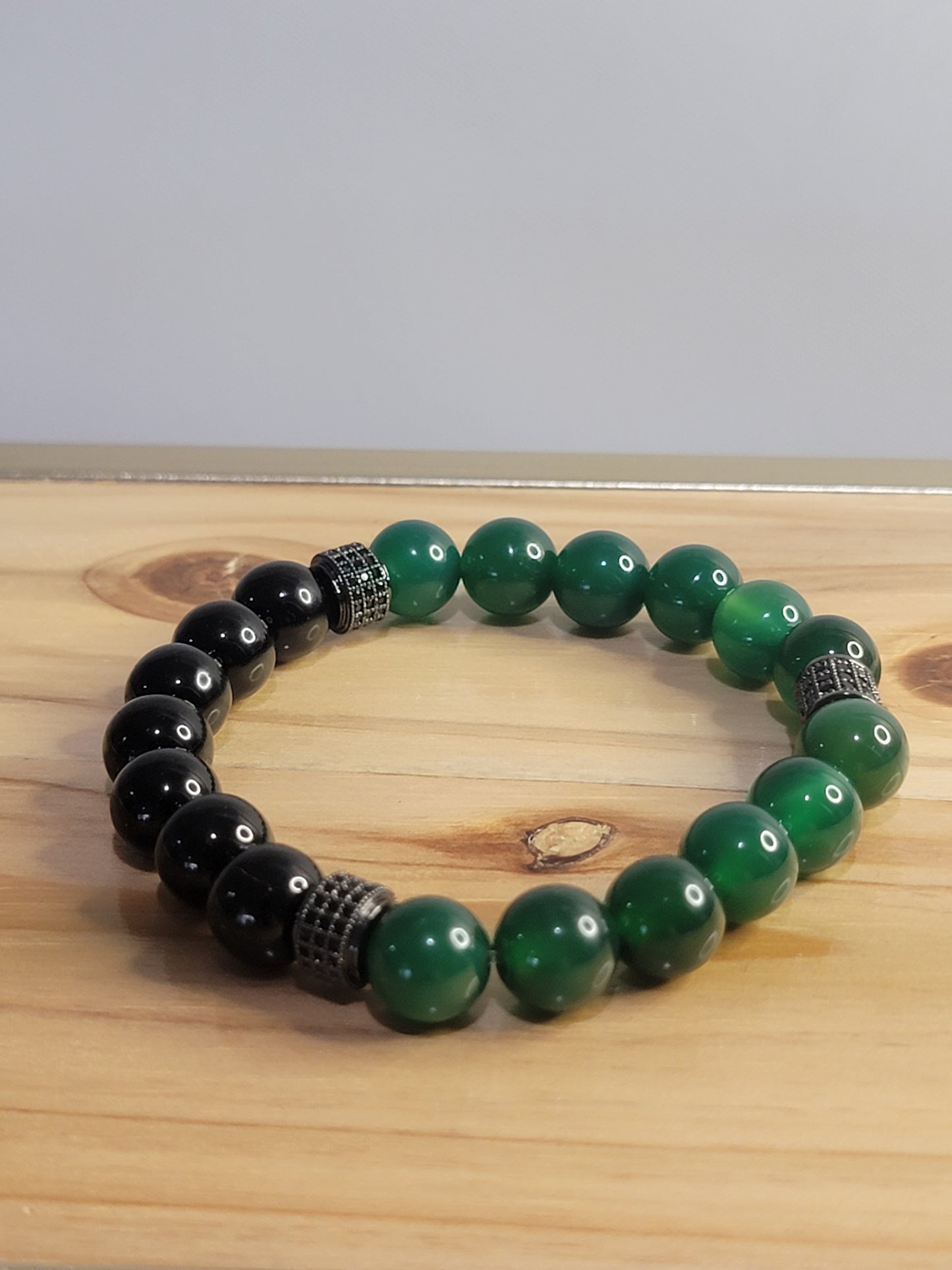 Pulsera de ágata verde y ónix negro