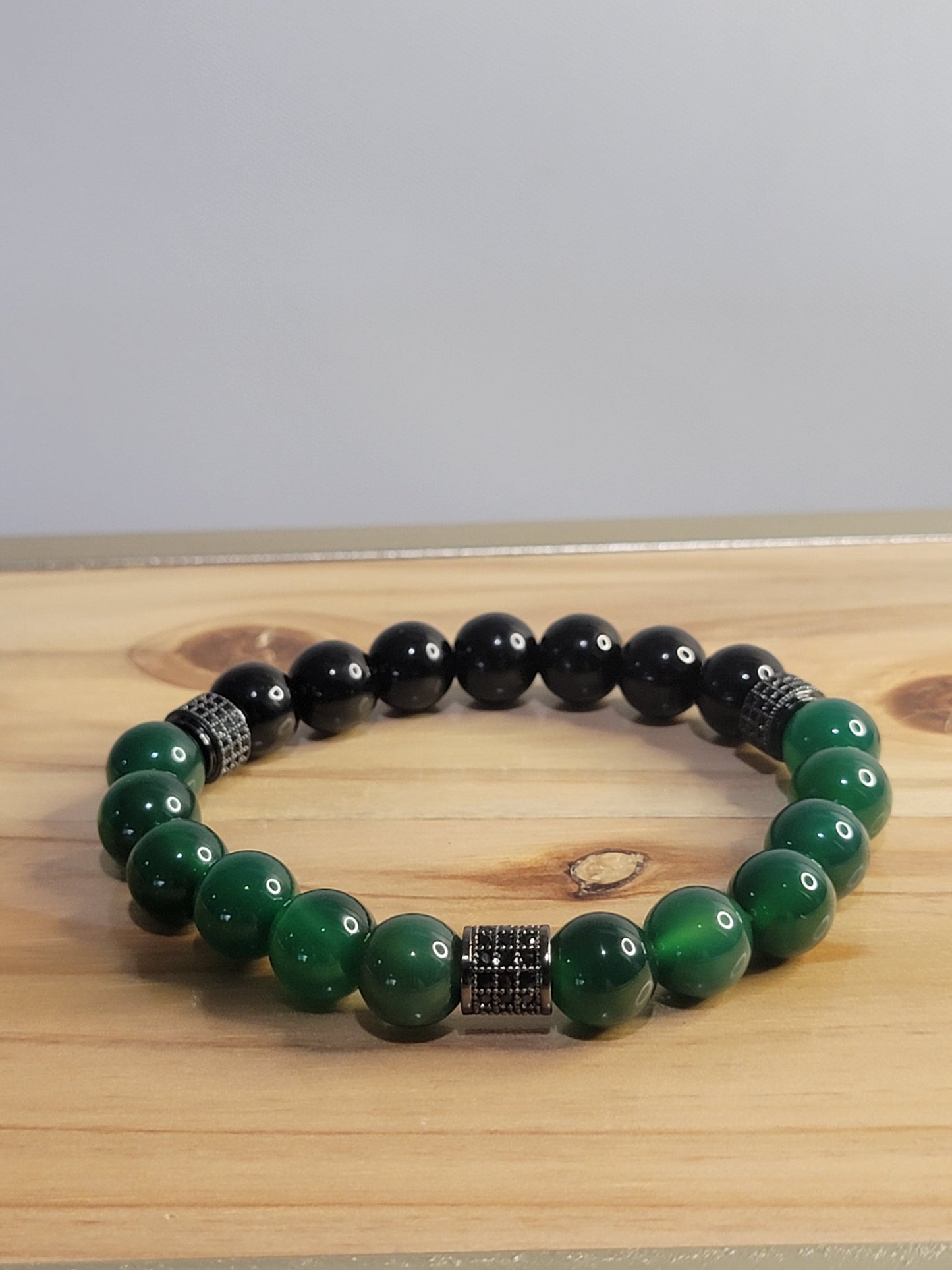 Pulsera de ágata verde y ónix negro