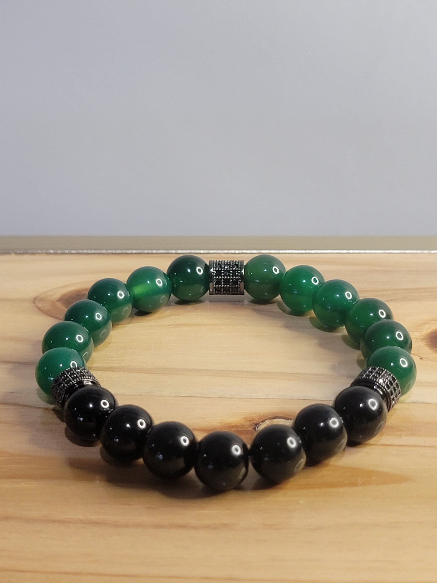 Pulsera de ágata verde y ónix negro