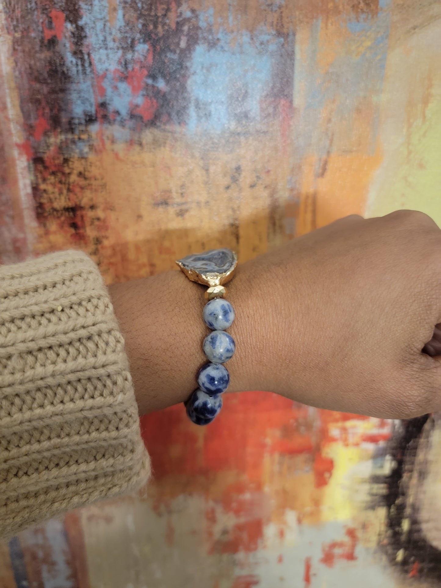 Sodalite and Agate Beaded Bracelet