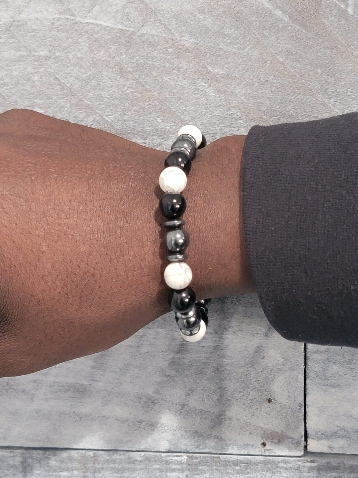 Onyx, Hematite, Howlite Beaded Bracelet