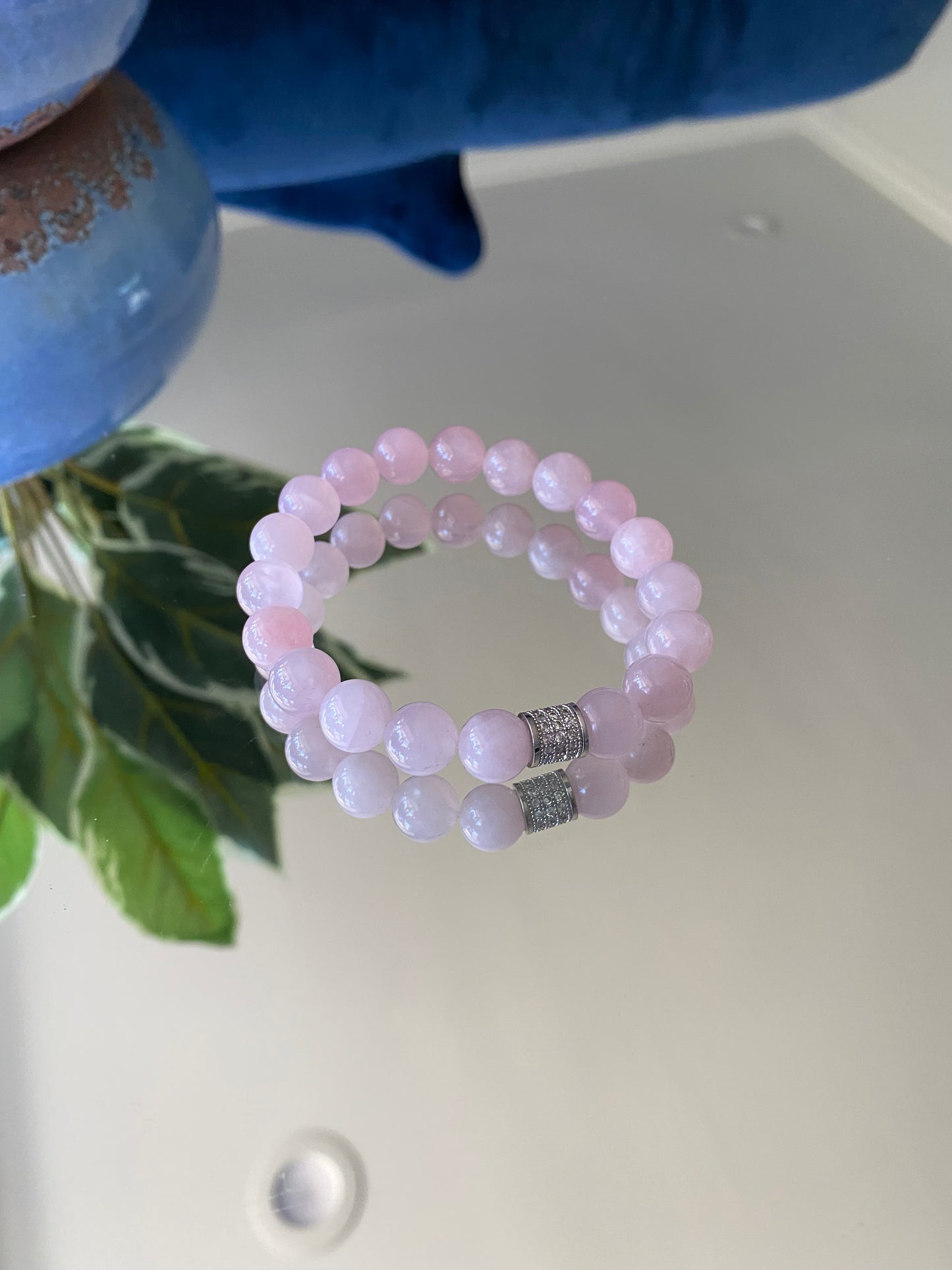 Pulsera de piedra preciosa de cuarzo rosa