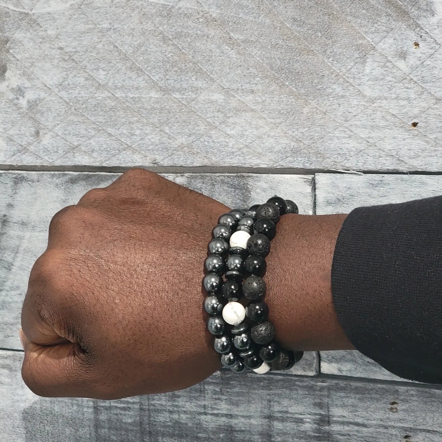 Onyx, Hematite, Howlite Beaded Bracelet