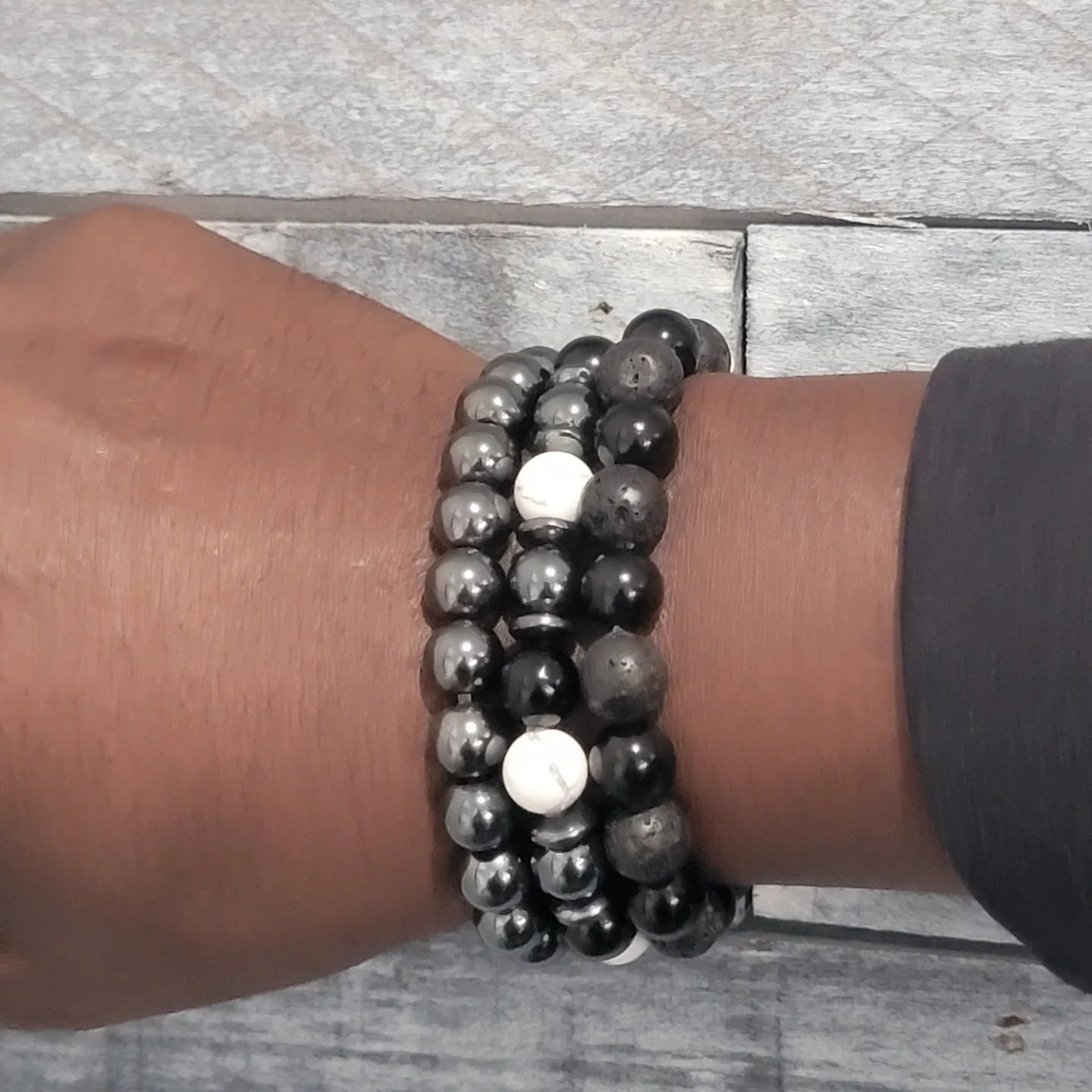 Onyx, Hematite, Howlite Beaded Bracelet