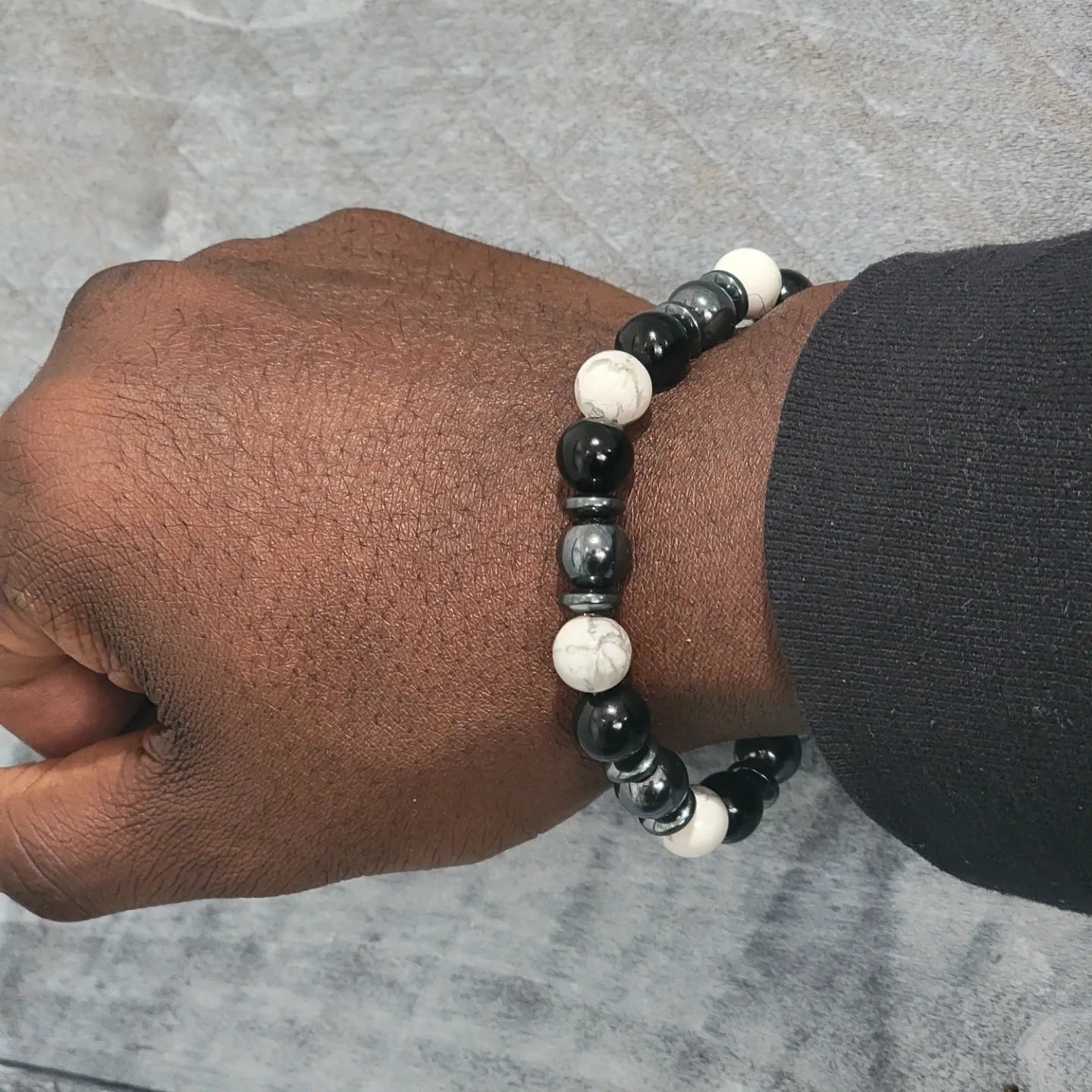 Onyx, Hematite, Howlite Beaded Bracelet