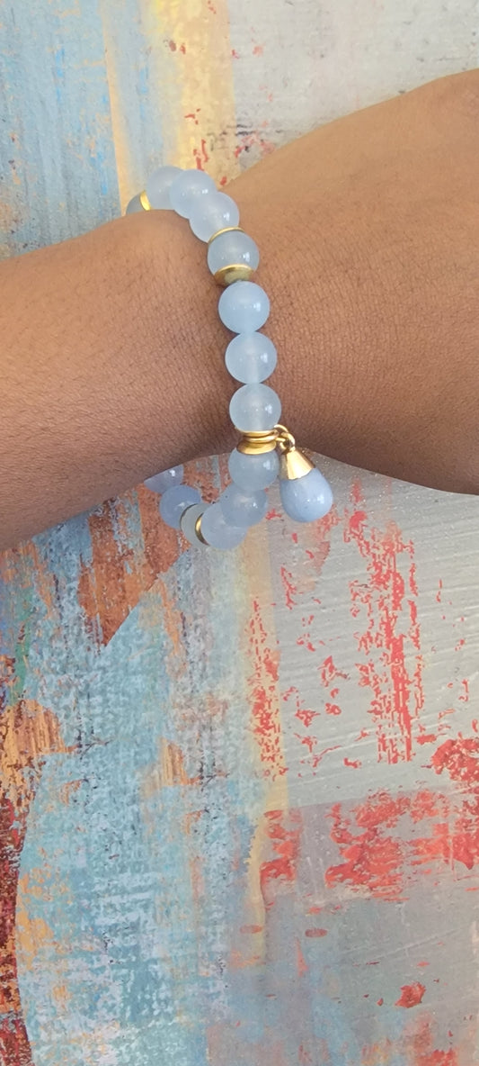 Aqua Blue Chalcedony Beaded Bracelet