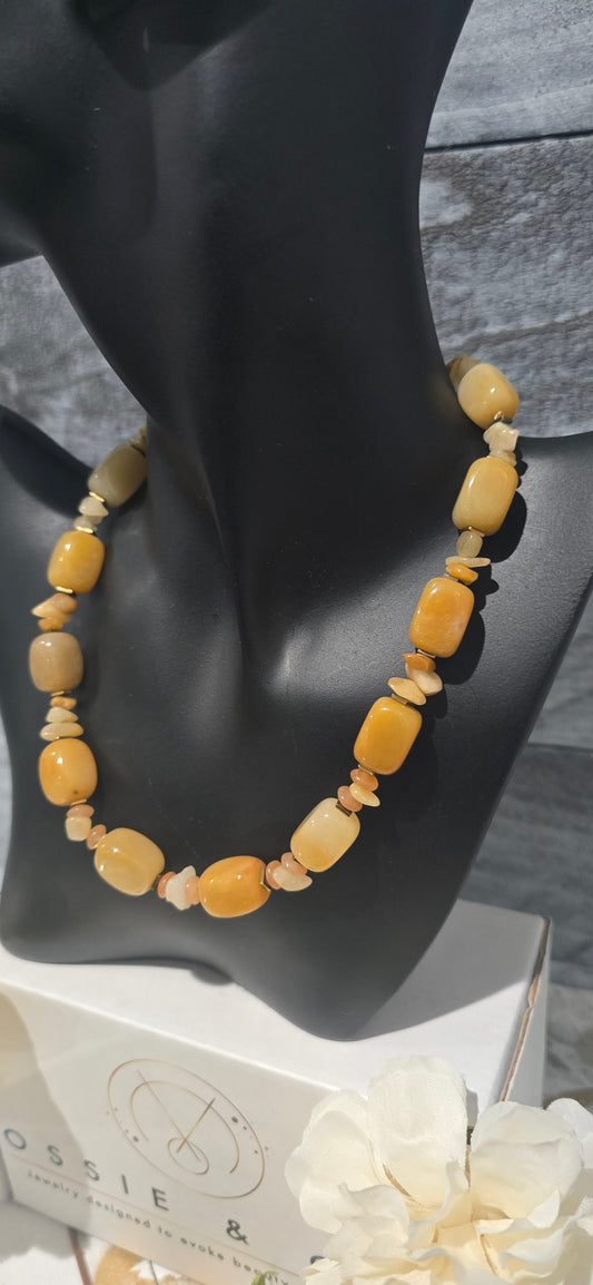Yellow Jade and Orange Aventurine Gemstone Choker