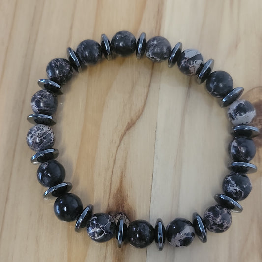 Bracelet en sédiments de la mer Noire et hématite