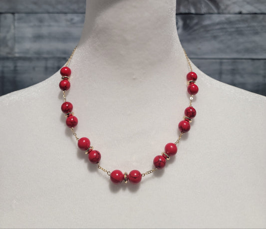 Red Howlite Beaded Necklace