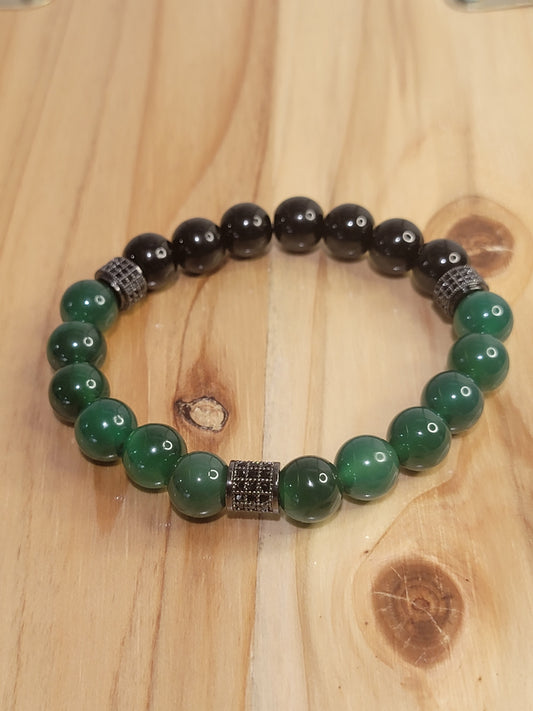 Pulsera de ágata verde y ónix negro