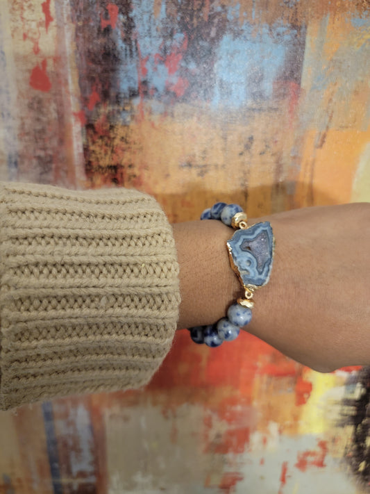 Pulsera de cuentas de sodalita y ágata