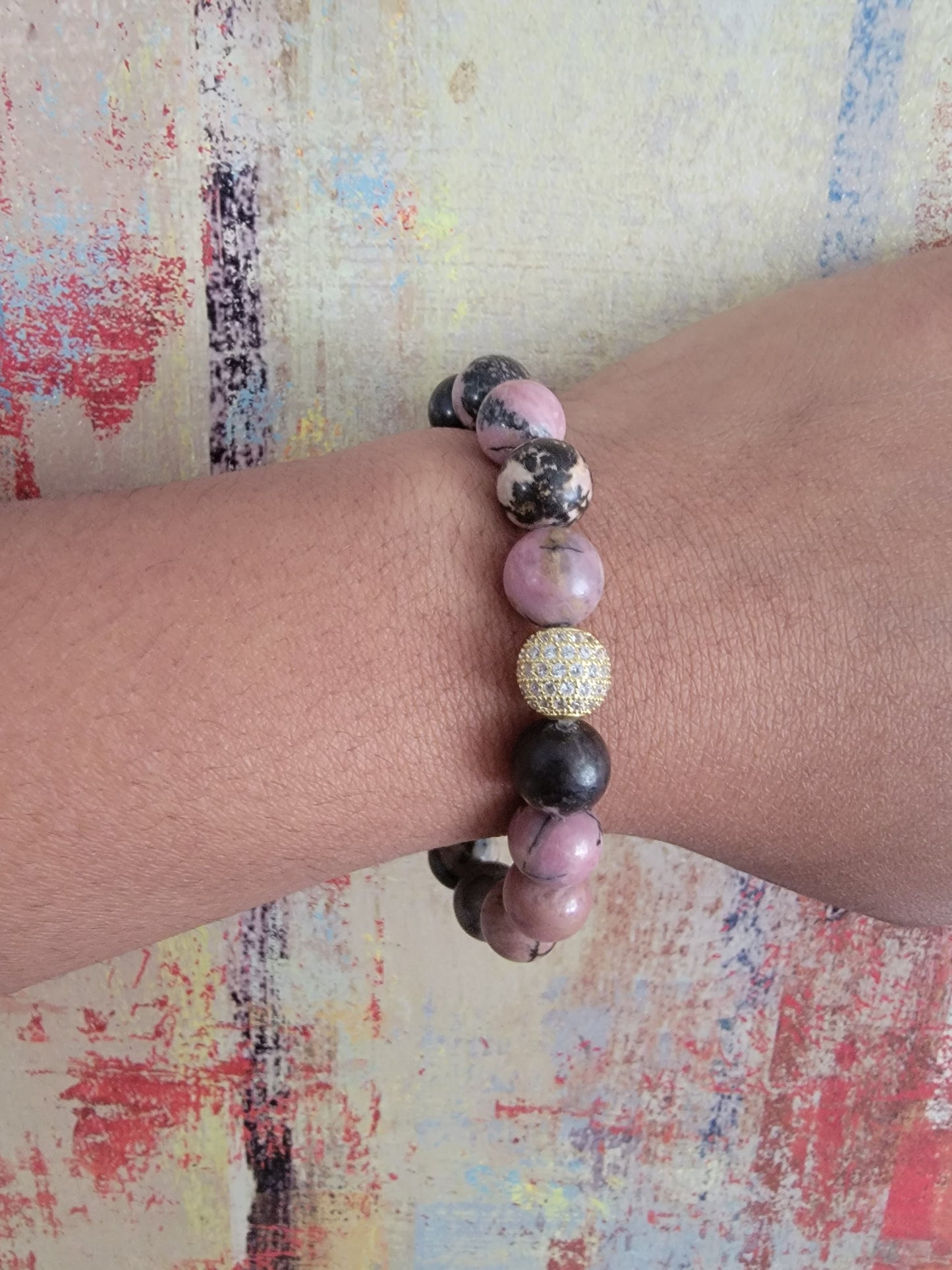 Pulsera de piedras preciosas de rodonita