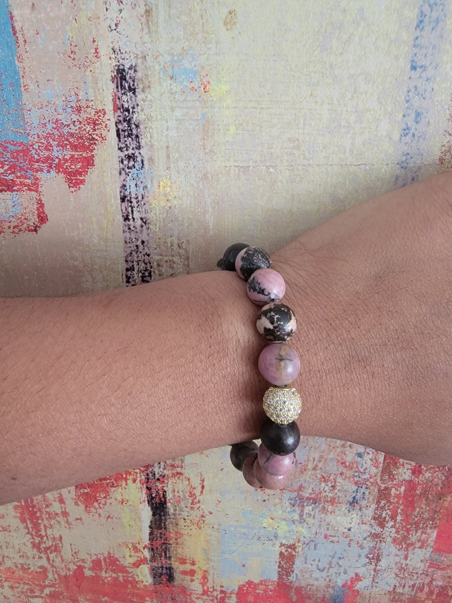 Pulsera de piedras preciosas de rodonita
