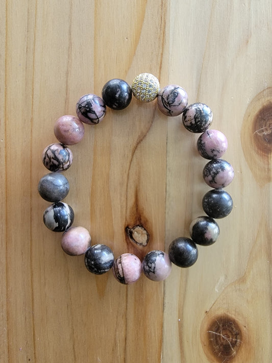 Pulsera de piedras preciosas de rodonita