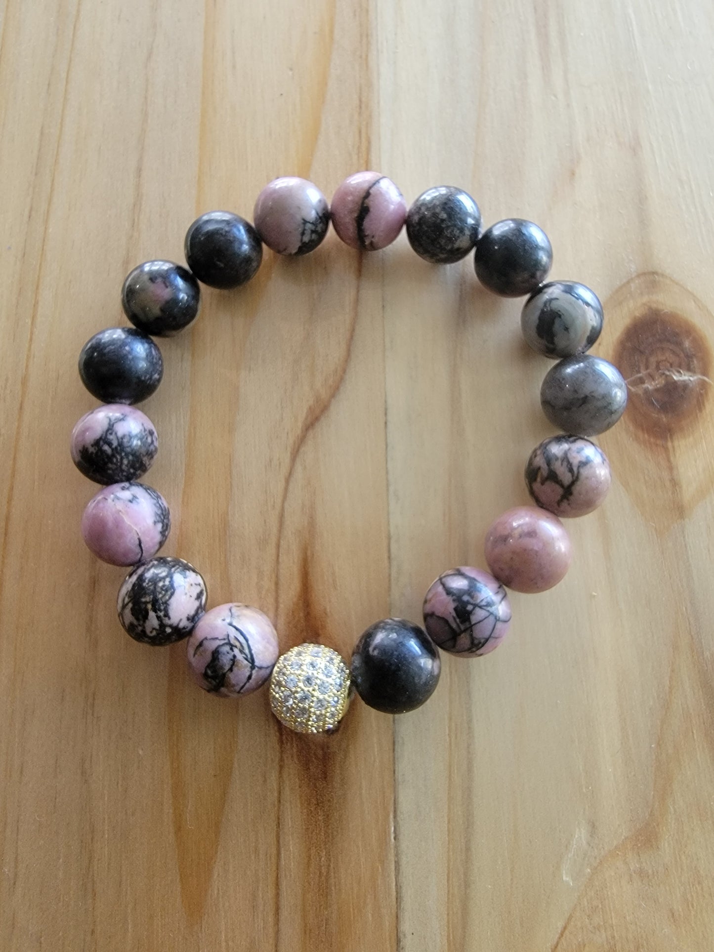 Pulsera de piedras preciosas de rodonita